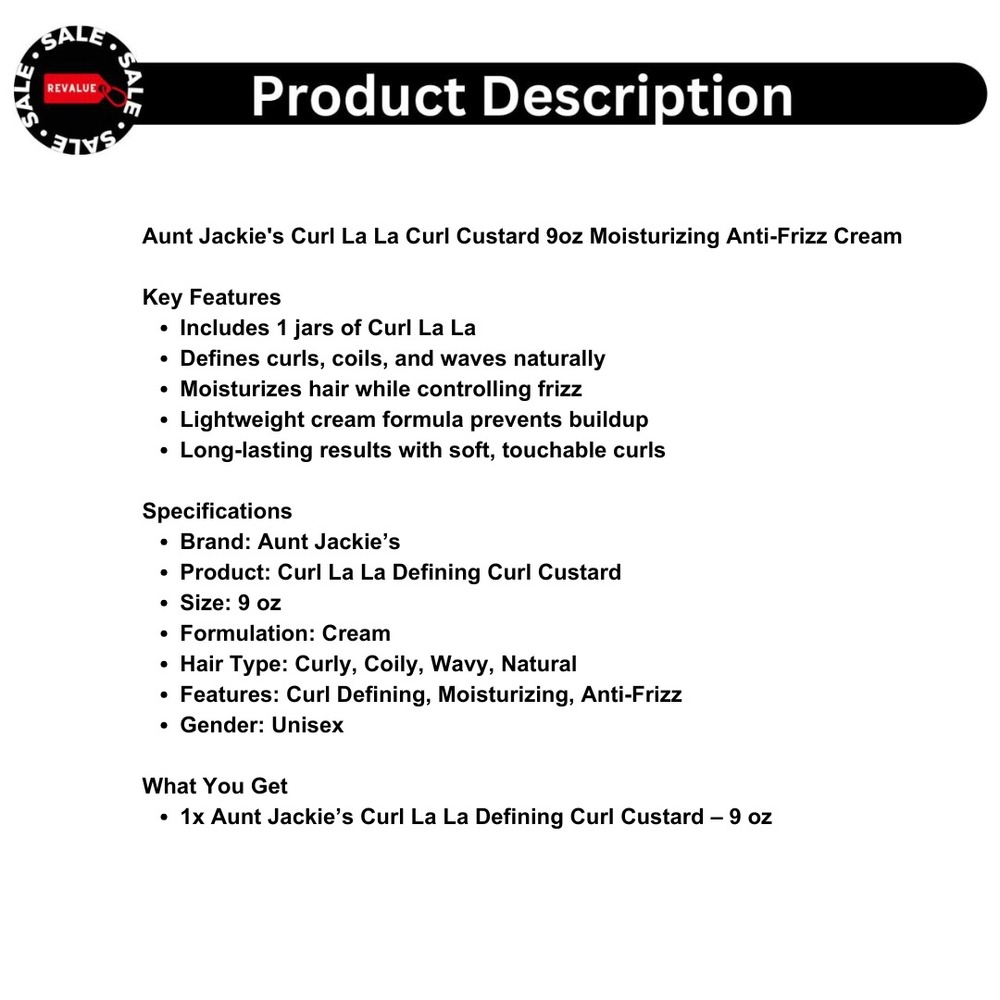 Aunt Jackie's Curl La La Curl Custard 9oz Moisturizing Anti-Frizz Cream - Picture 2 of 6